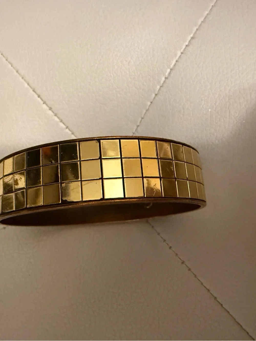 Gold Tone Bangle Bracelet With Gold Tone Squares